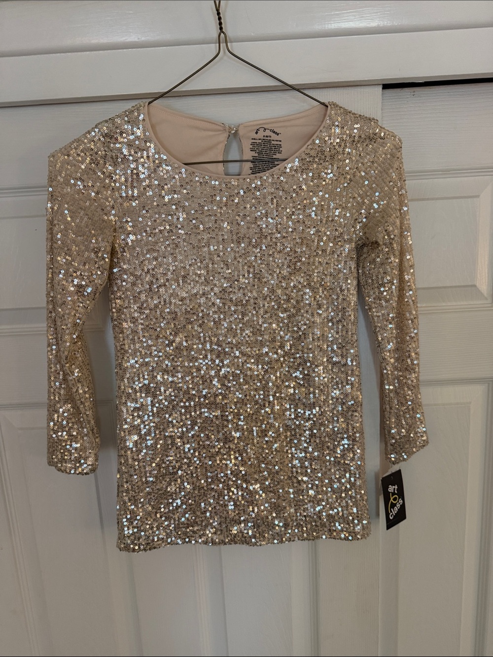 art class Champagne Sequin 3/4 Sleeve Crewneck Top